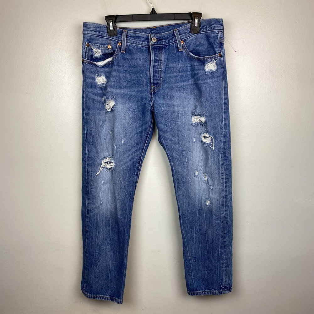 Levi's 501 CT‎ Jeans Mens 31x32 Blue Distressed Tapered Button Fly 17804-0073